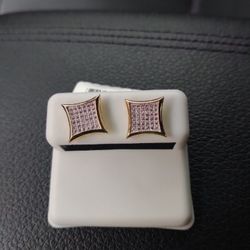 Micro Pave AAA Simulated Diamond Fine Sterling Silver 18k Gold Plated Studs