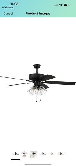 Craftmade P104FB5-52FBGW Pro Plus 52" Ceiling Fan with LED Lights & Pull Chain, 5 Reversible Flat Black/Greywood MDF Blades, Flat Black