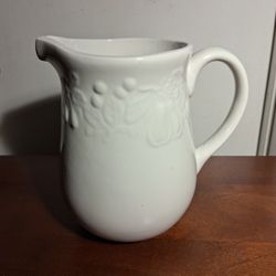 Vintage Gibson “Flourish" 72 oz china pitcher white embossed fruit $15 FIRM