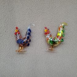 Minature Hand Blown Glass Rooster Figurine