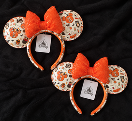 Disney Halloween Minnie Ears 🎃 Orange Sequin Bow | NEW WITH TAGS