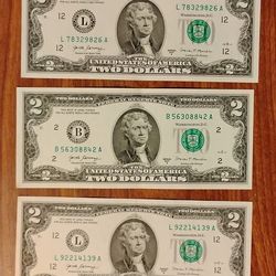 USA America Three $2 two Dollars bill banknote currency