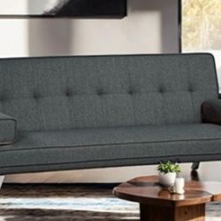 Brand New Grey Futon Sofa Sleeper (Pillows Included)