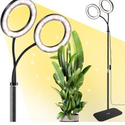 2 Head Grow Light for Indoor Plants,Full Spectrum LED Halo Plant Lights with Stand