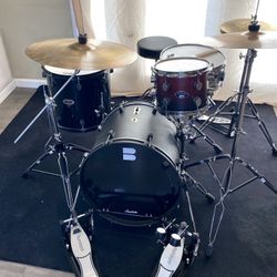 Compact Complete Drum Set 18 Virgin Bass 10 PDP tom 15” Ddrum Diablo Floor 14” Yamaha Chrome Steel  mixed Cymbals Stand Throne New Double Pedal $375 C