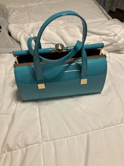 Teal Patent Leather Top Handle Handbag