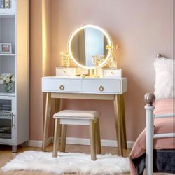Makeup Vanity, LED Mirror, Stool