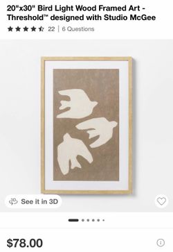 20"x30" Bird Light Wood Framed Art - Thresholdâ„¢ designed with Studio McGee