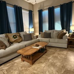 Ethan Allen Coffee Table, And Two Side Tables