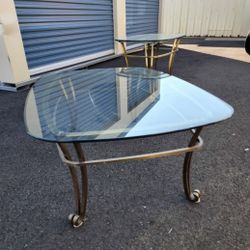  Ornate Brass-Metal/Beveled Glass table set