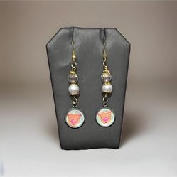 18k Gold Plates Handmade Pig Charm Beaded Earrings Unique Farm Inspired Cabochon