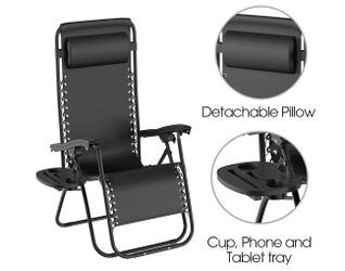 Zero-Gravity Chairs - Folding Patio Furniture - Outdoor Recliners with Side Table, Cup/Phone Holder, and Chair Pillow (Black)