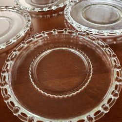 (4) Vintage Open Lace Clear Glass Plates Richelieu Orchard

