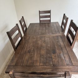 Wood Dining Table W/ Extension And 6 Chairs 