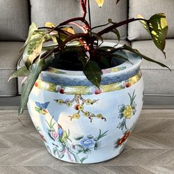 14” Chinese Porcelain Fishbowl Planter Pot