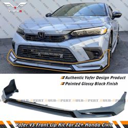 For 2022-24 Honda Civic Yofer V3 Black Sonic Gray Front Bumper Lip Splitter Kit