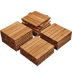 27pcs Hardwood Interlocking Patio Deck Tiles Acacia Waterproof Wood Flooring Tiles for Patio Garden Poolside, 12'' x12'' Indoor Outdoor Use All Weathe