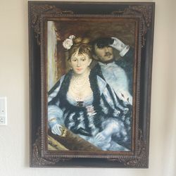 Large Hand-Painted Oil Painting – Renoir “La Loge” – Ornate Frame