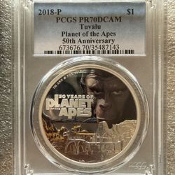 2018-P PCGS PR70DCAM 1oz PLANET OF THE APES PROOF SILVER COIN