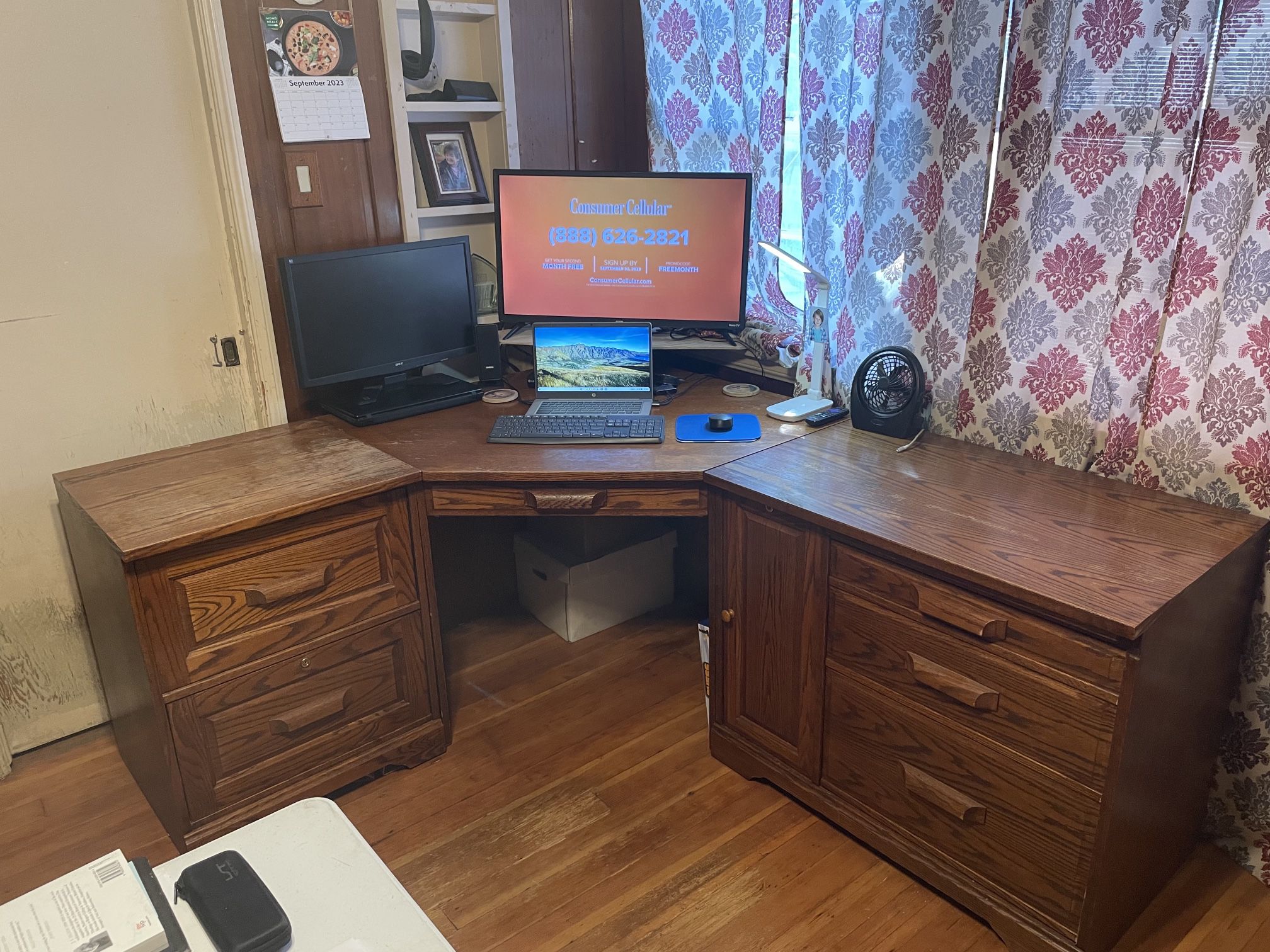 Solid Oak Corner Computer Desk with Storage