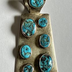 JAY KING .925 STERLING SILVER GENUINE TURQUOISE GEMSTONES Rectangle PENDANT ‼️ RARE ‼️ Needs Cleaning ‼️ Price Is FIRM ‼️