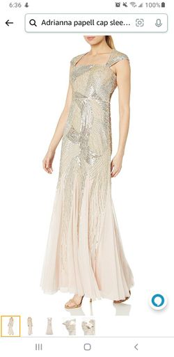 Adrianna Papell Cap Sleeve Fully Beaded Gown