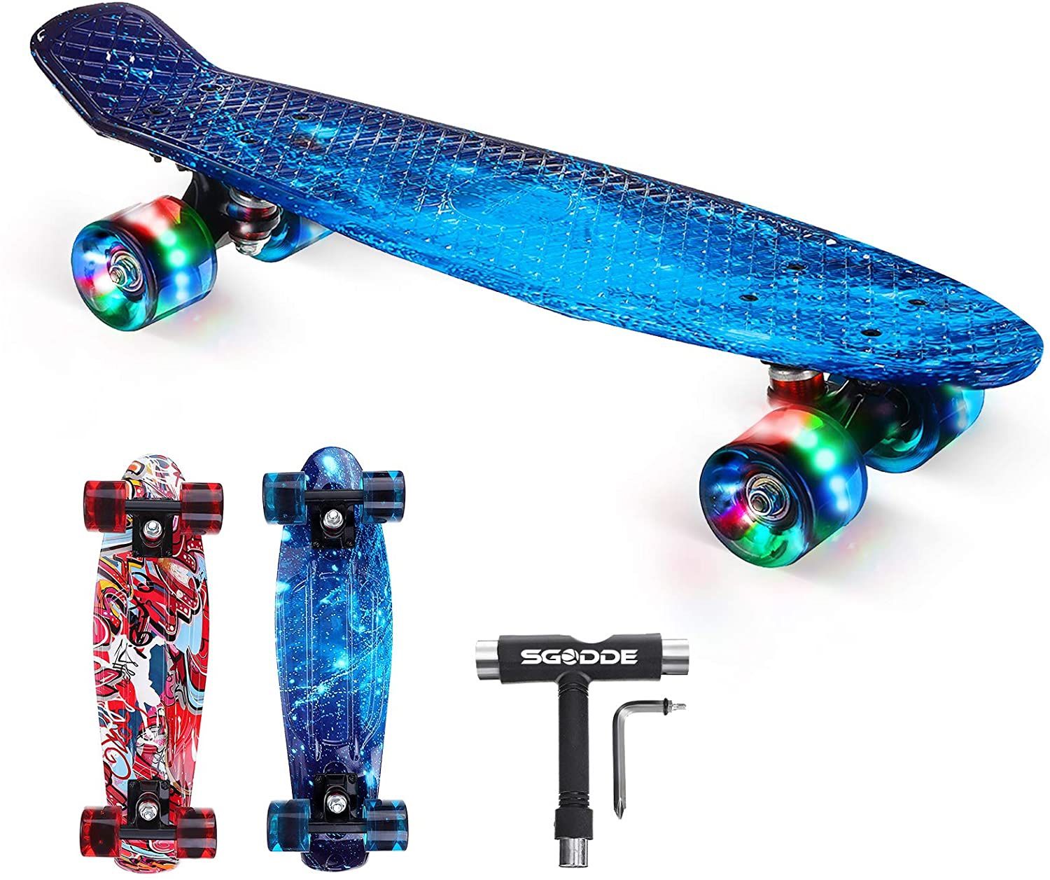 Skateboard 22 inch Mini Cruiser Penny Board with LED Light Up Wheels