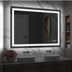 LED Mirror- 48 x 32 LED Touch Button Bathroom Vanity Mirror, Switchable Color LED with Defogger 48x32