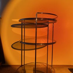 Vintage Round Chrome + Glass 3-Tier Bar Cart / Display Shelf
