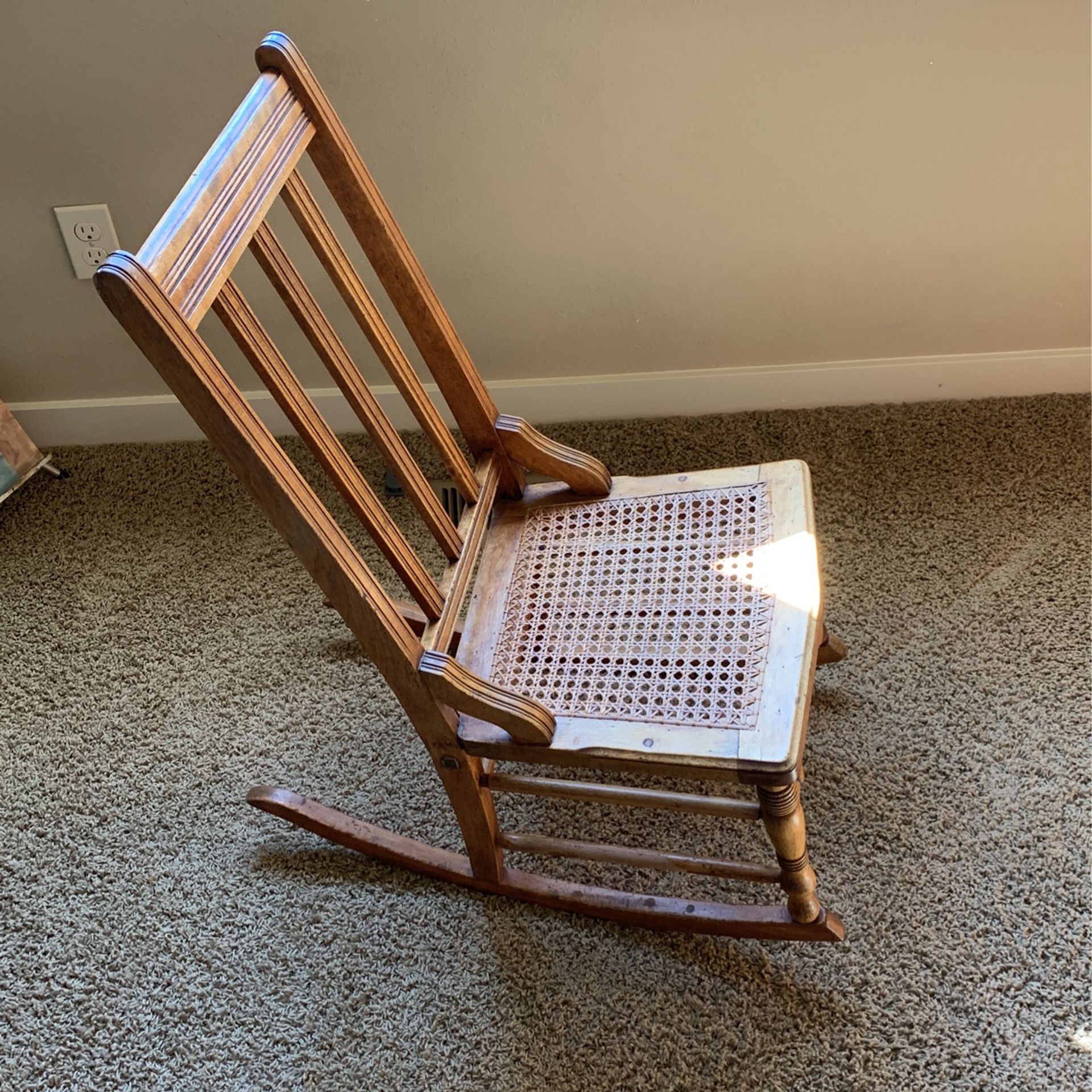 Vintage Rocking Chair With Caned Seat