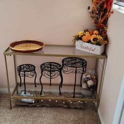 Glass Table And Small Stools