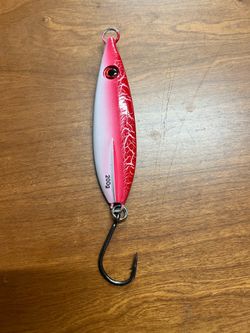 200 Gram Flatfall Slow-Pitch Saltwater fishing Jig, Tuna, Yellowtail, Seabass, Rockfish, red/glow