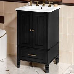Dexmalle 20-in Black Freestanding Single Sink Bathroom Vanity with White Top and