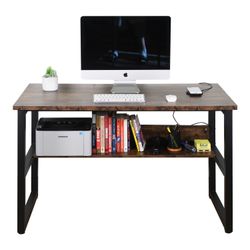 Computer Study Desk with Storage Shelf-Vintage Brown