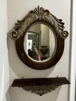 Oval Wall Mirror w/ Floating Shelf (baroque vintage)