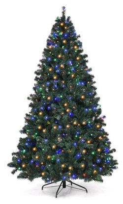 HAPPYGRILL 7.5FT Pre-Lit Artificial Christmas Tree with 650 LED Lights, New