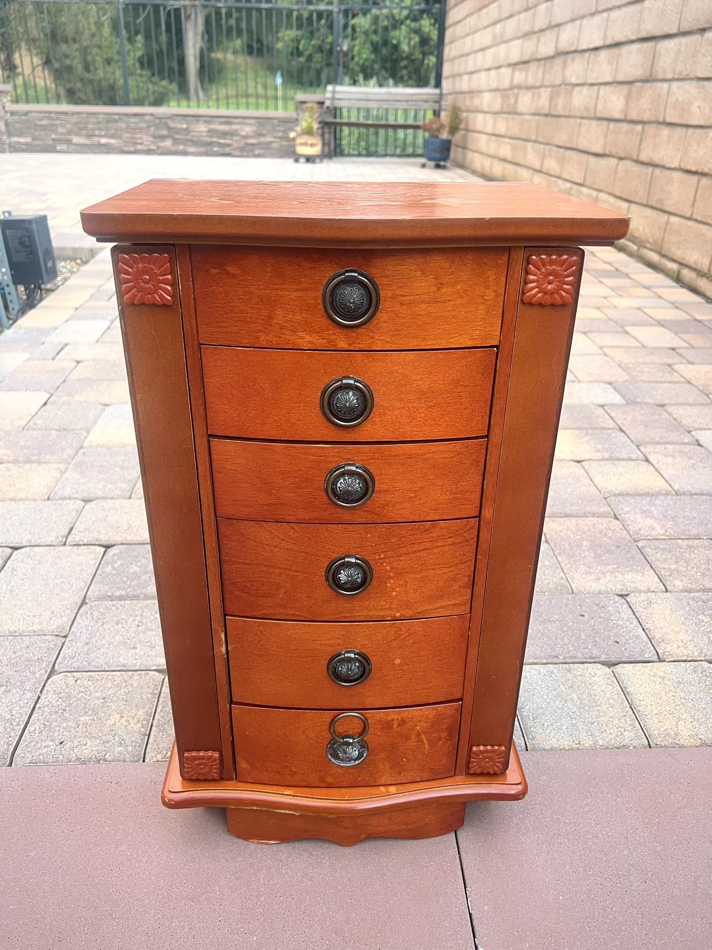 Vintage Wooden Jewelry Organizer Armoire Stand with Mirror