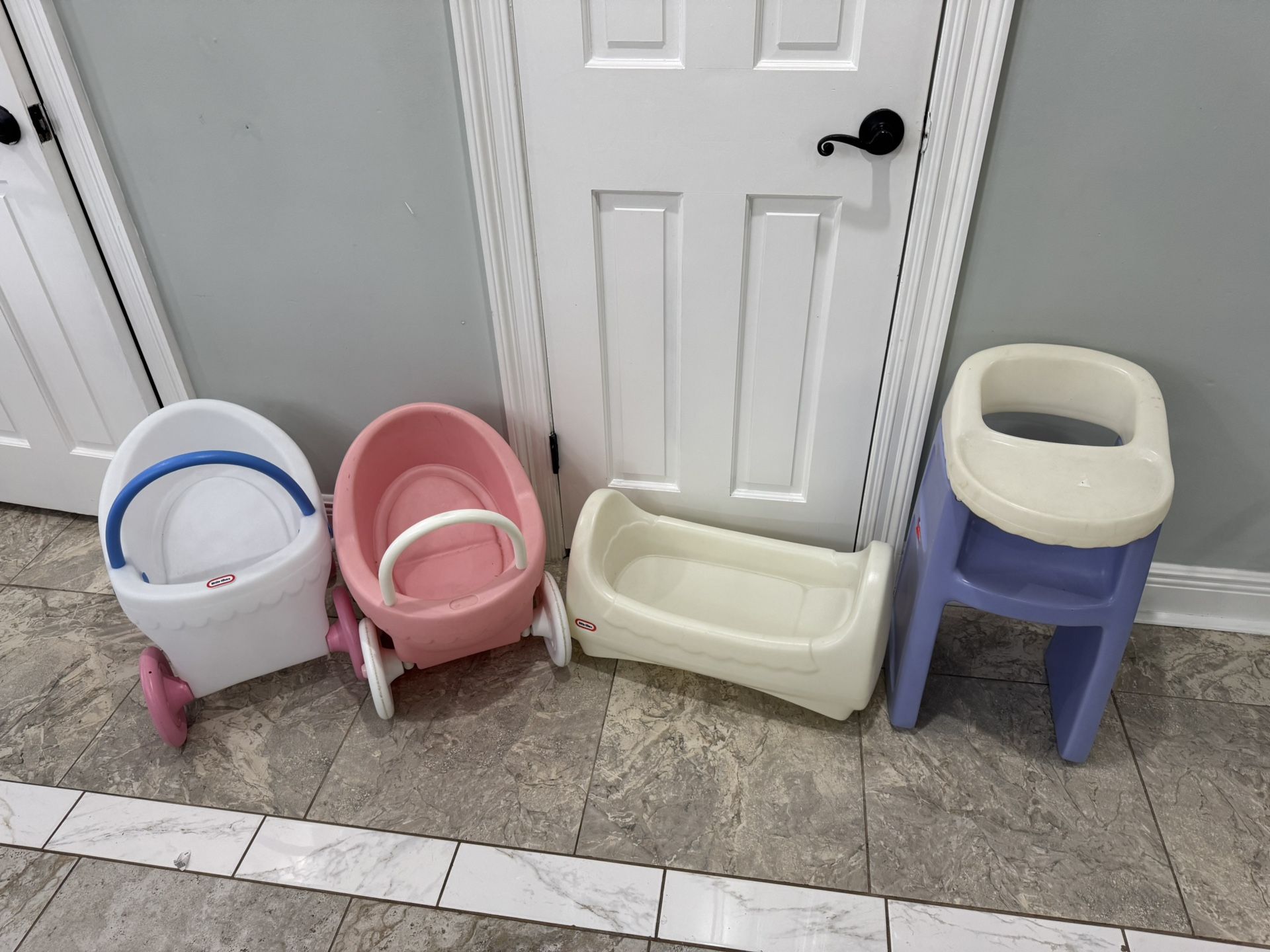 Little tikes baby dolls nursery high chair, and cribs