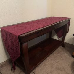 Wooden Console Table with Red Runner