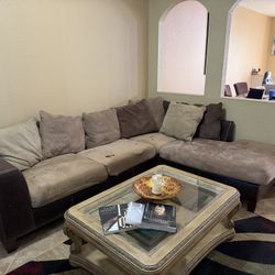 Sectional Couch & Glass Coffee Table