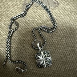David Yurman Pendent And Box Tag Chain Necklace 