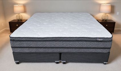 Newer King Southerland 15" Luxury Pillowtop Mattress with Box Springs and Bed Frame