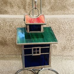 Vintage Leaded Stained Glass House/church Votive