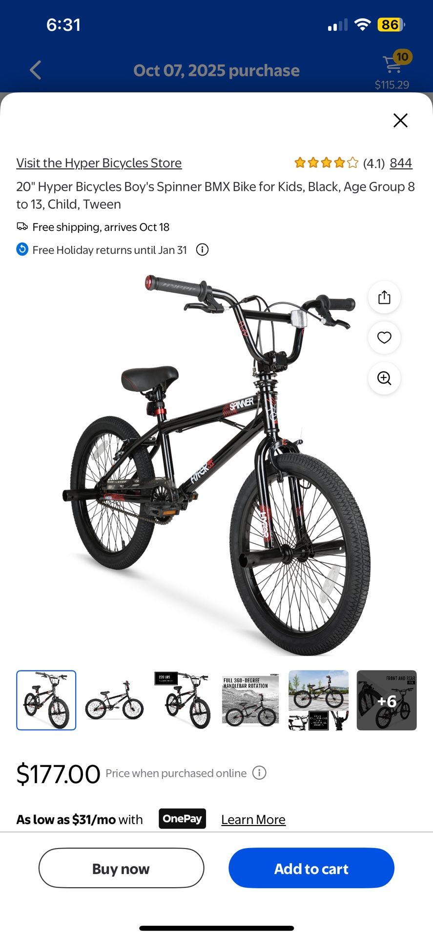 20" Hyper Bicycles Boy's Spinner BMX Bike for Kids, Black, Age Group 8 to 13, Child, Tween