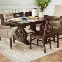 Dining table, Bench and Wood chairs