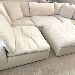 Movie Night Modular Down Feather Sectional & Ottoman in Clay Performance Fabric (Beige)