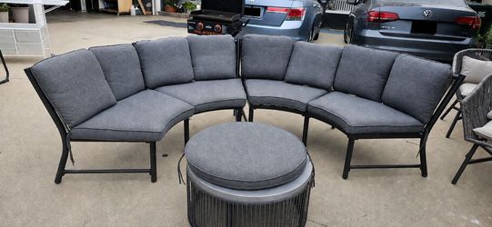 Outdoor Patio Set – Curved Sectional + Ottoman + 2 Matching Chairs