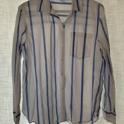 H&M Women Button Up Striped Blue And White Size 4