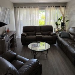 3-Piece Sofa Set, 6-Seaters manual reclining Leather sofa Set for Living Room - Grey.