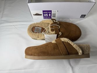DV Cognac Faux Suede Faux Fur Lined Buckle Mules